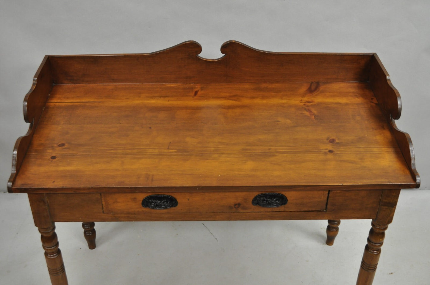Antique Primitive Colonial Pine Wood 1 Drawer Work Table Desk w/ Backsplash