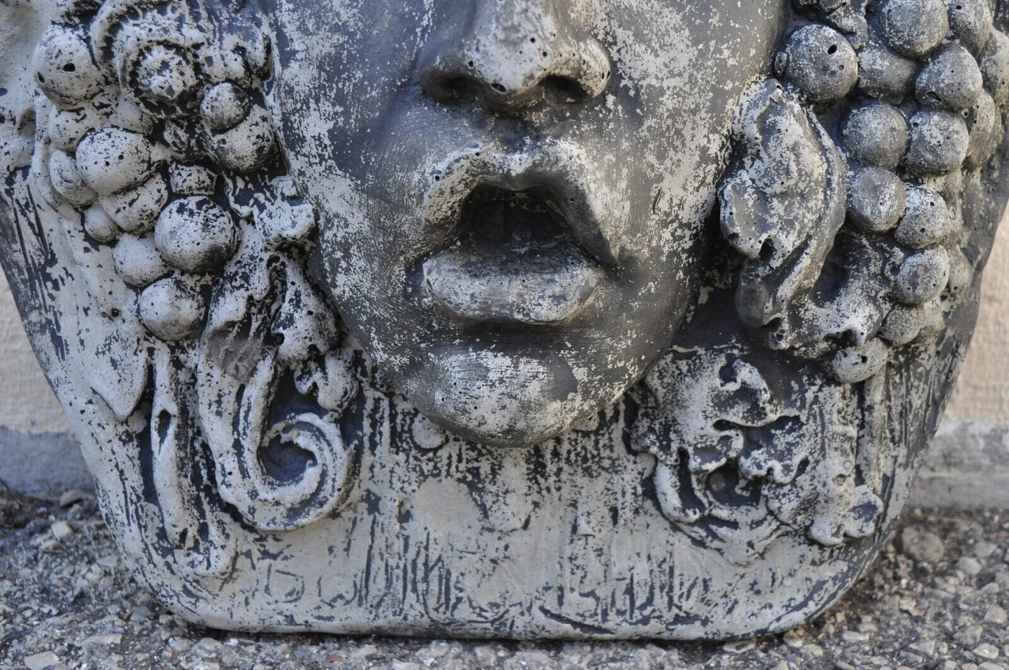 Cast Concrete Cement Figural Wall Hanging Bacchus Face Garden Sculpture Plaque