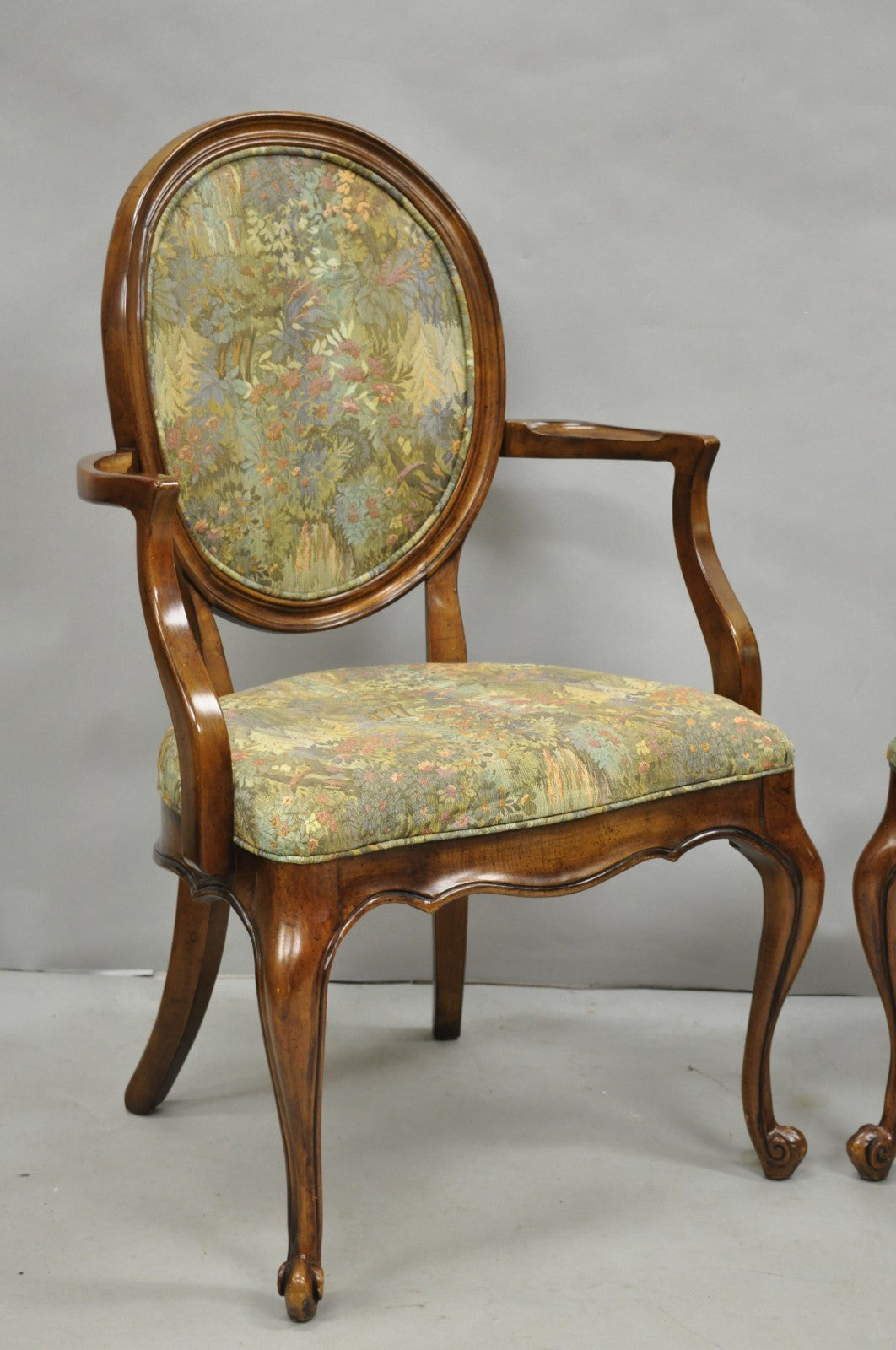 Vintage French Provincial Oval Balloon Back Upholstered Dining Chairs - Set of 8