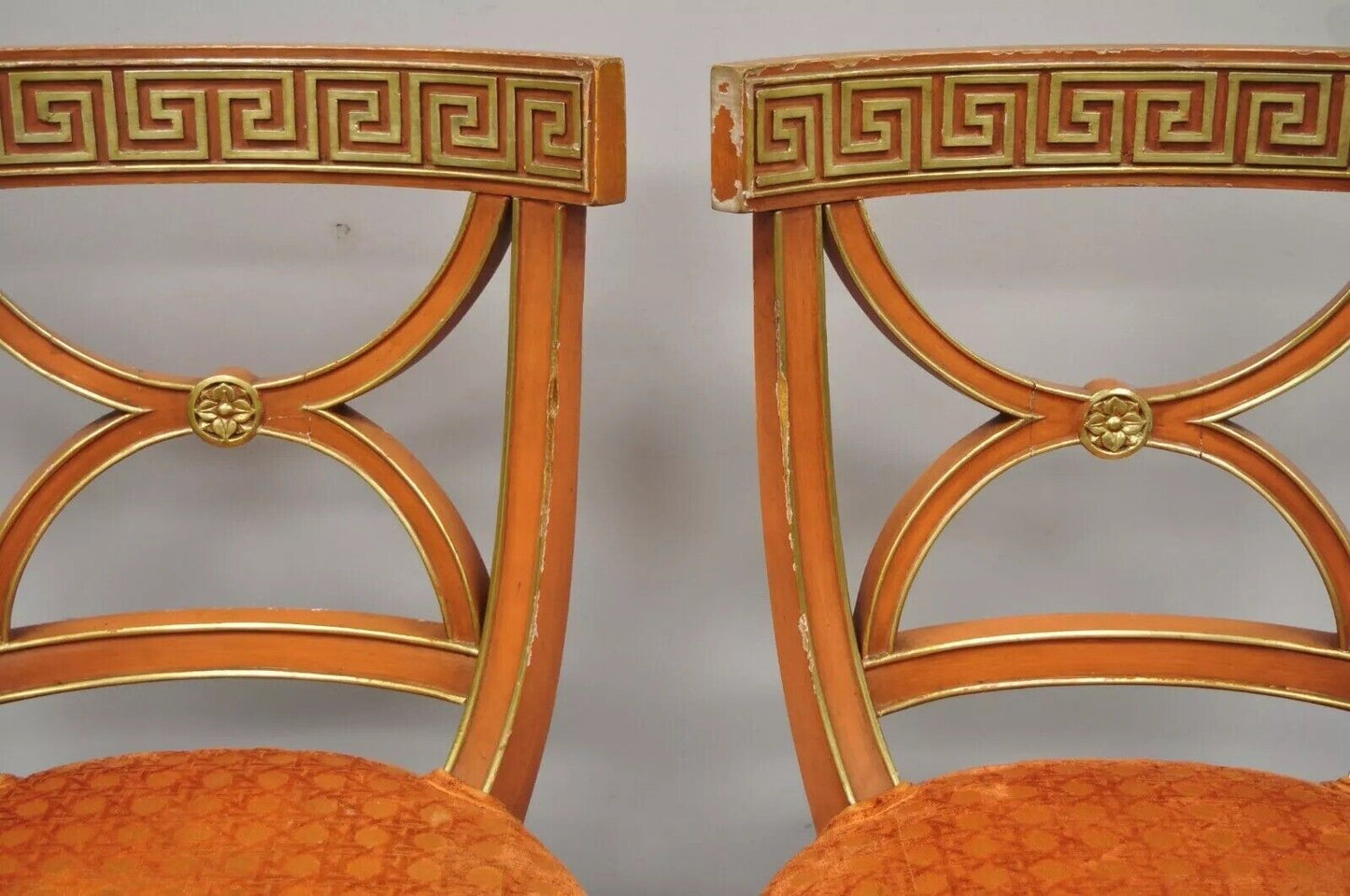 Hollywood Regency Italian Neoclassical Greek Key Painted Dining Chair - Set of 6