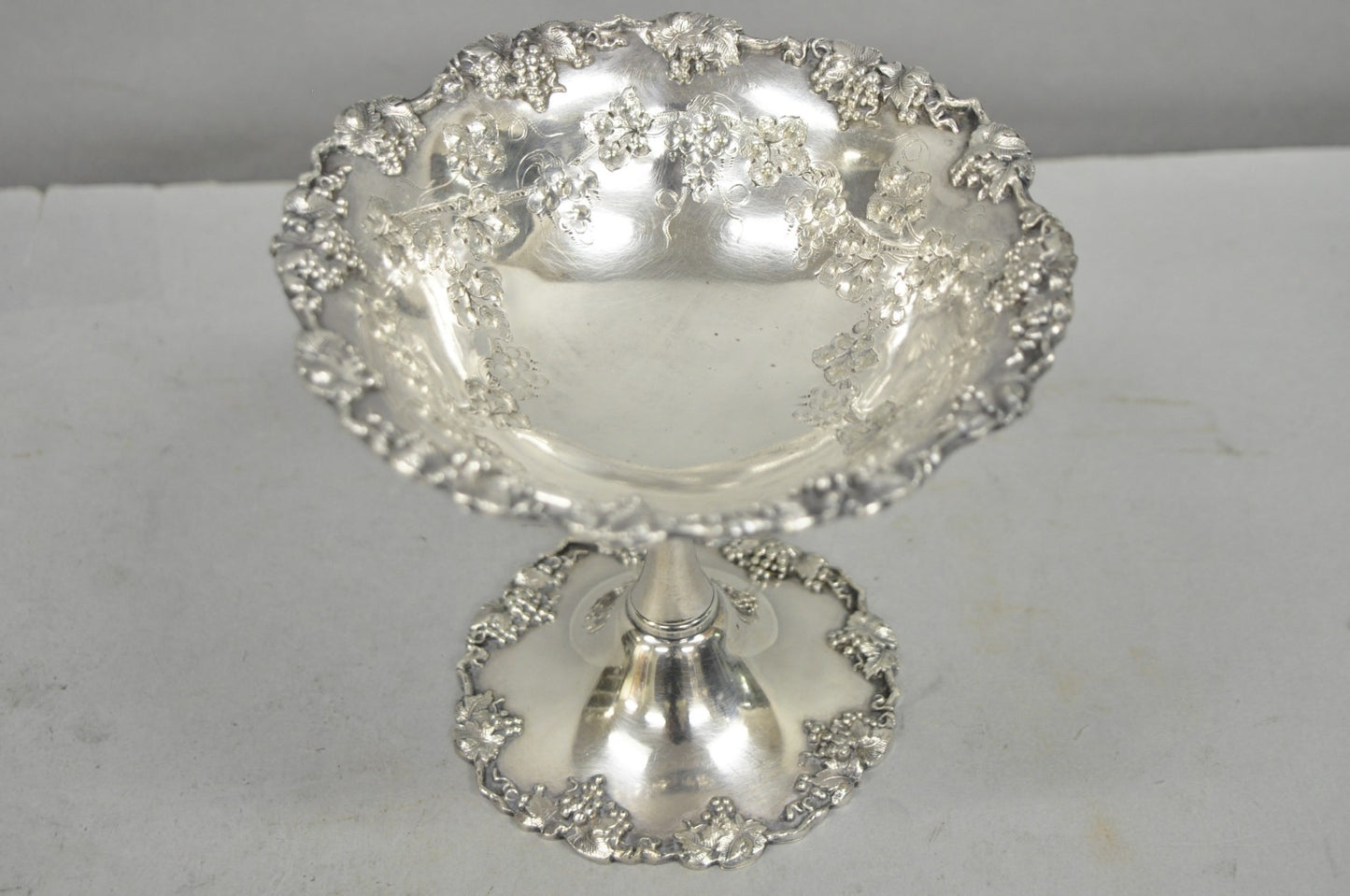 Victorian Silver Plated Grapevine Repousse Pedestal Candy Nut Dish by Barbour