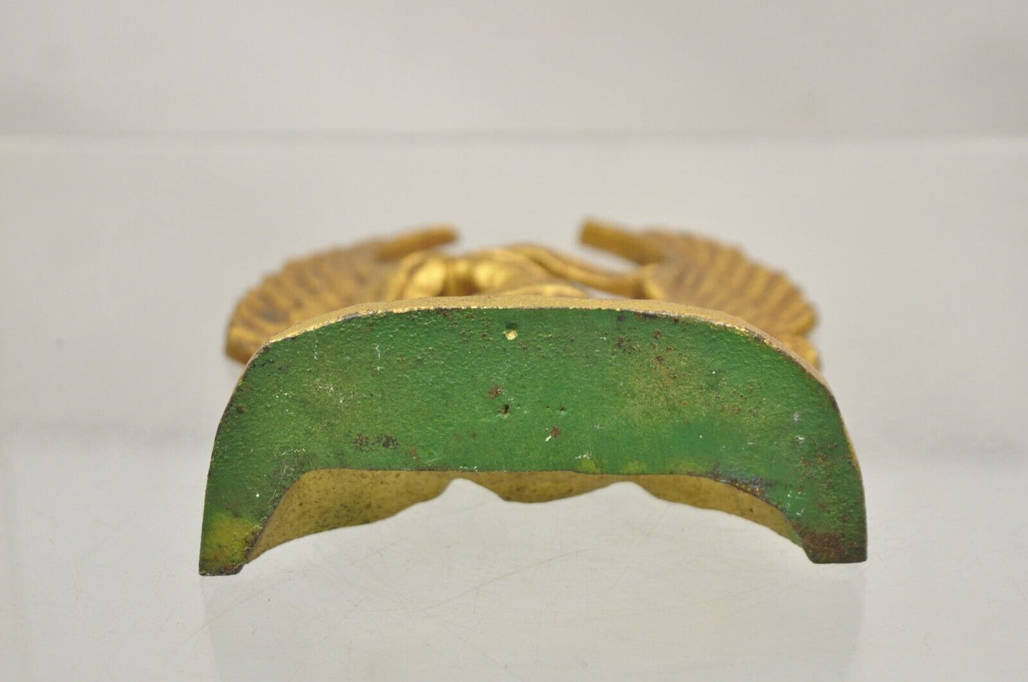 Antique Patriotic Cast Iron Figural Gold American Flag & Eagle Painted Door Stop