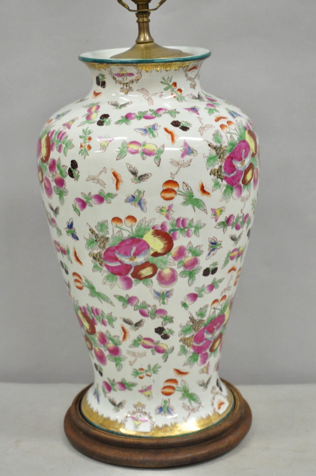Vintage Chinoiserie Porcelain Jardinière Pink Flower Painted Large Table Lamp