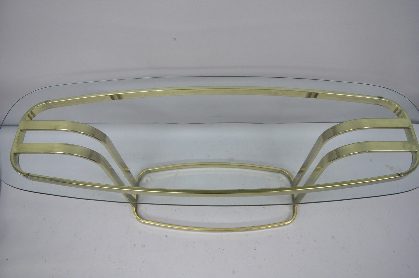 Vintage Hollywood Regency Brass and Glass Sculptural Console Sofa Table
