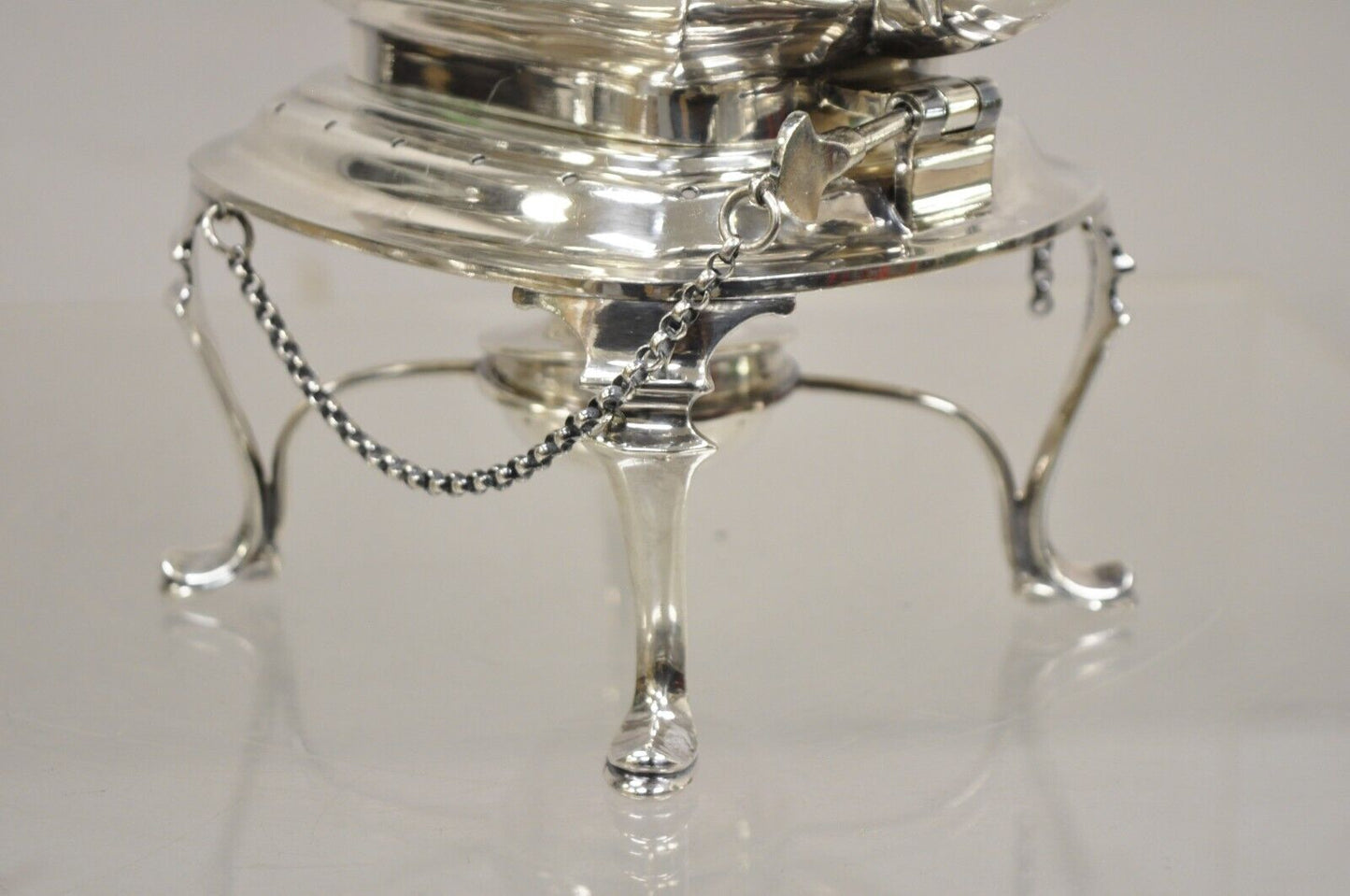 Antique HB&H English Edwardian Silver Plated Tilting Tea Kettle Pot On Base