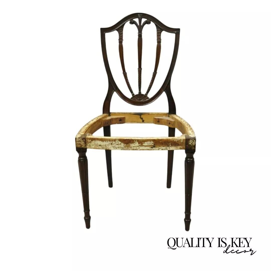 Antique Hepplewhite Carved Mahogany Plume Prince of Wales Dining Side Chair