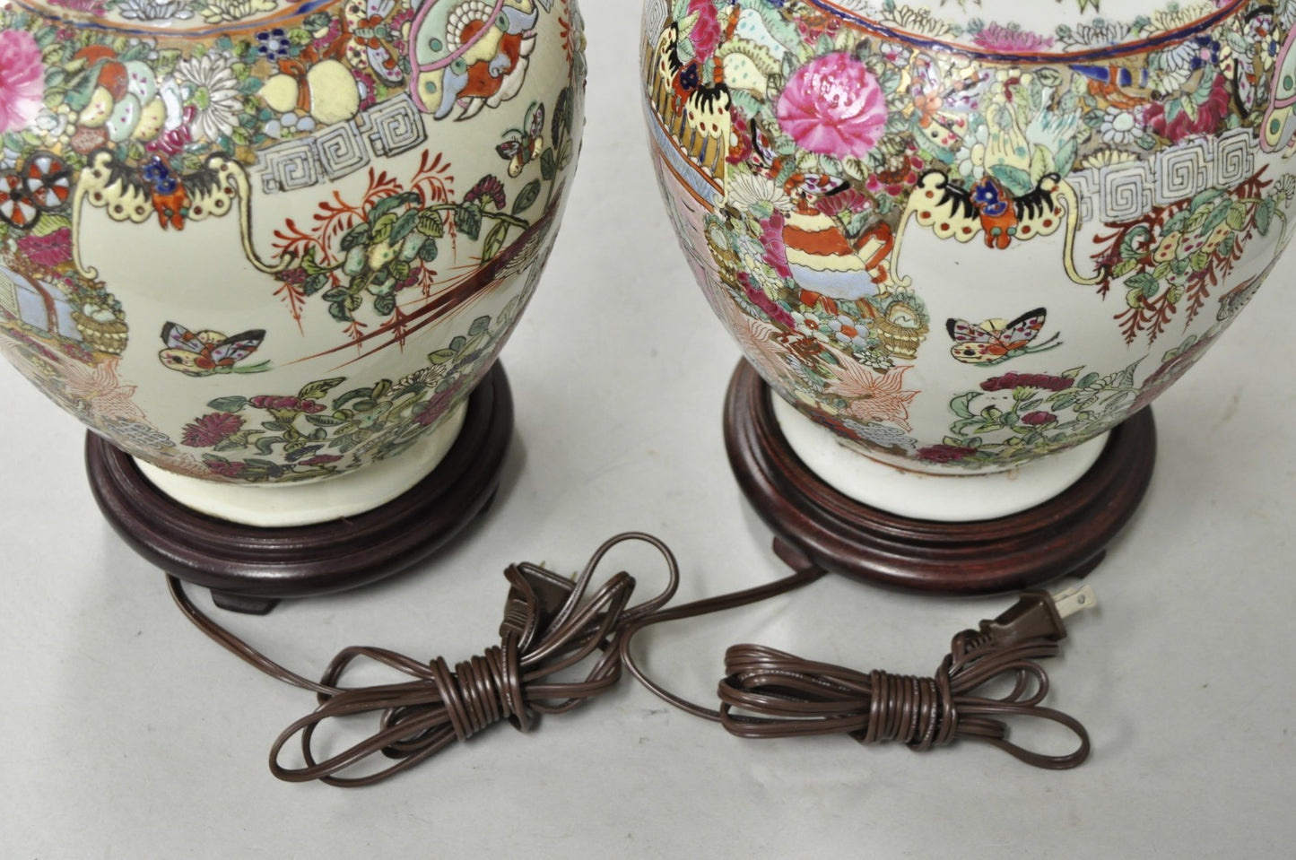 Vintage Oriental Porcelain Chinese Ginger Jar Chinoiserie Table Lamps - a Pair
