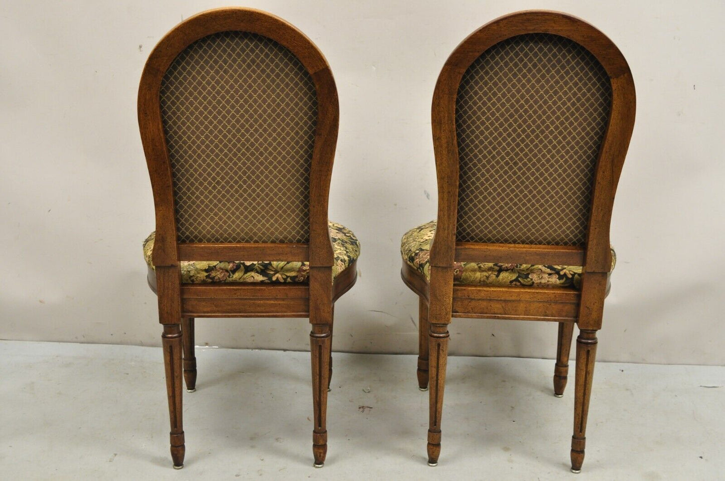 Vintage French Provincial Louis XVI Style Walnut Upholstered Side Chairs - Pair