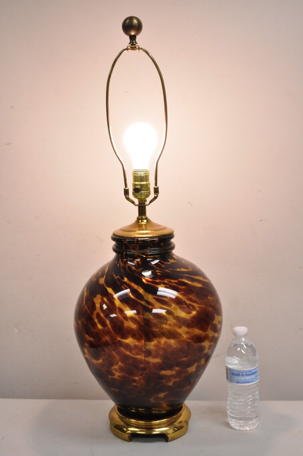 Vintage Chinoiserie Hollywood Regency Tortoise Shell Blown Glass Table Lamp