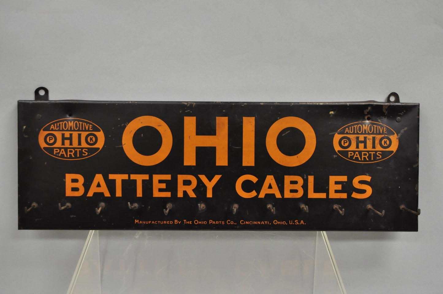 Antique Ohio Battery Cables Tin Metal Black & Orange Store Parts Display