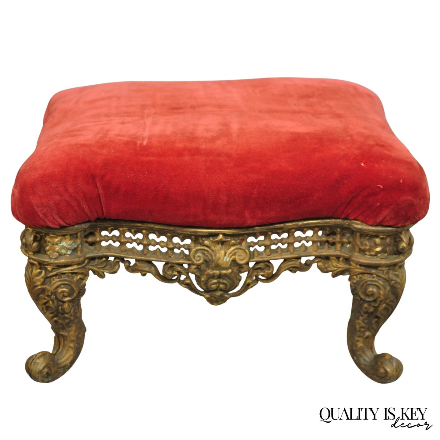Antique Victorian Cast Iron Ornate Gold Heavy Metal Petite Footstool Ottoman