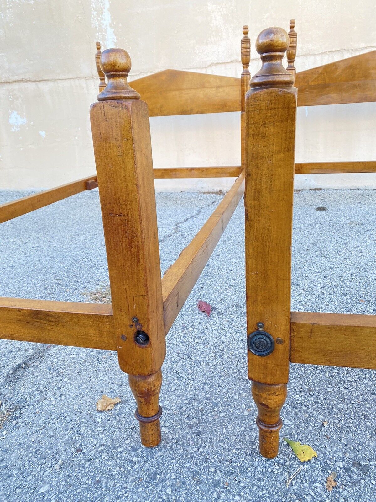 Antique Hitchcock Style Maple Wood Single Twin Bed Frames w/ Urn Finial - a Pair