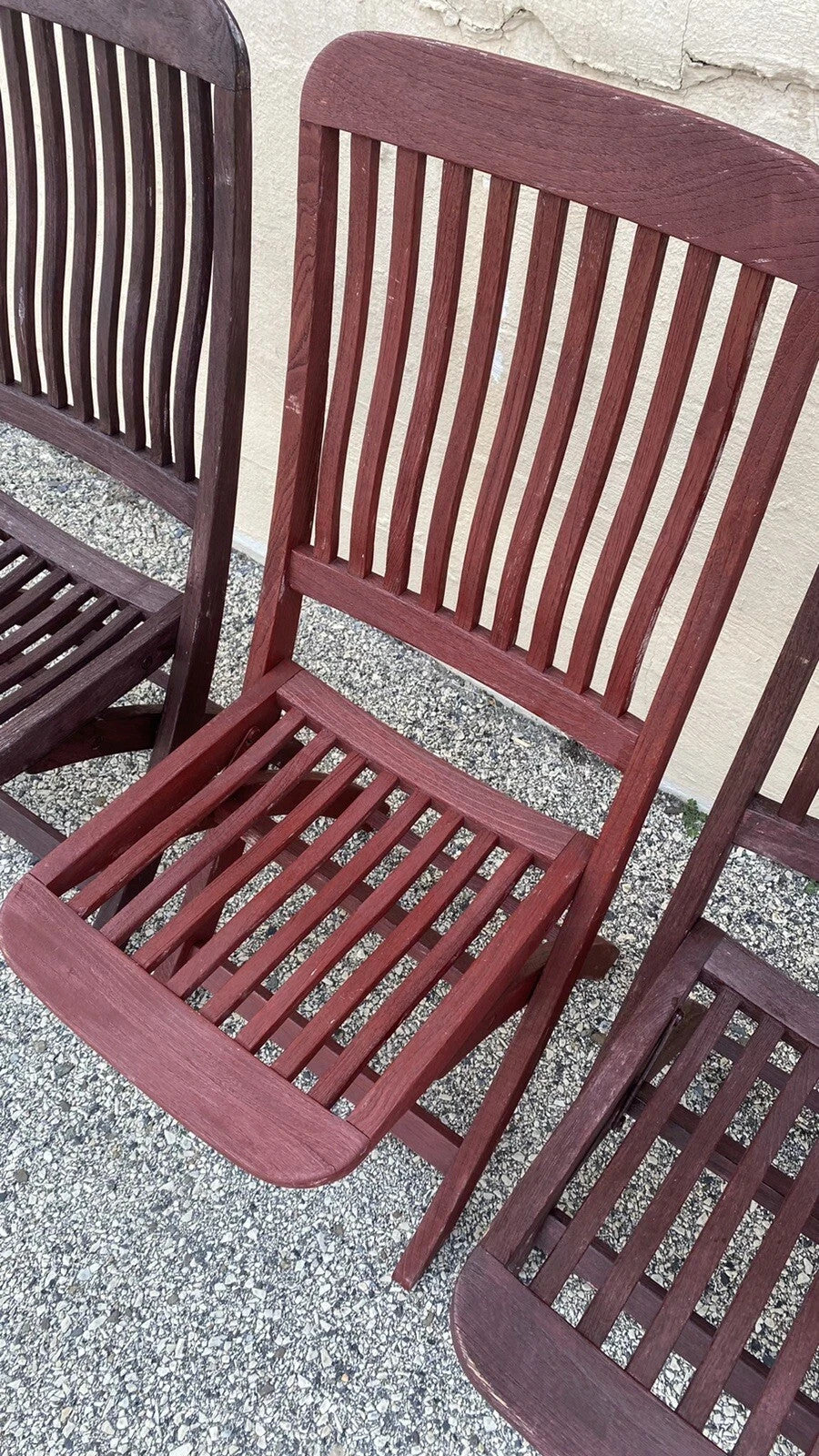 Slatted Teak Wood Garden Patio Folding Chairs by Outdoor Classics - Set of 4