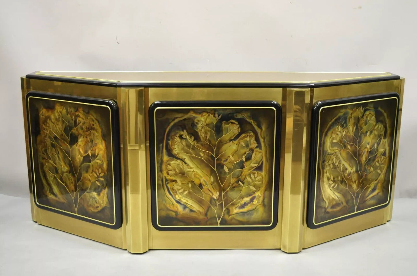 Bernhard Rohne For Mastercraft Acid Etched Brass Tree Of Life Credenza Cabinet