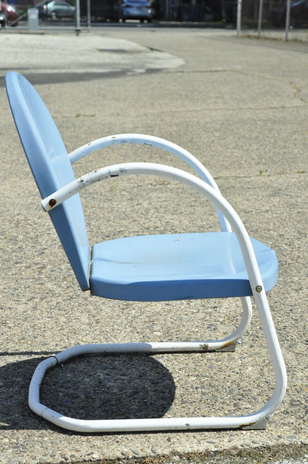 Antique Vintage Art Deco Steel Metal Blue Garden Patio Outdoor Chair