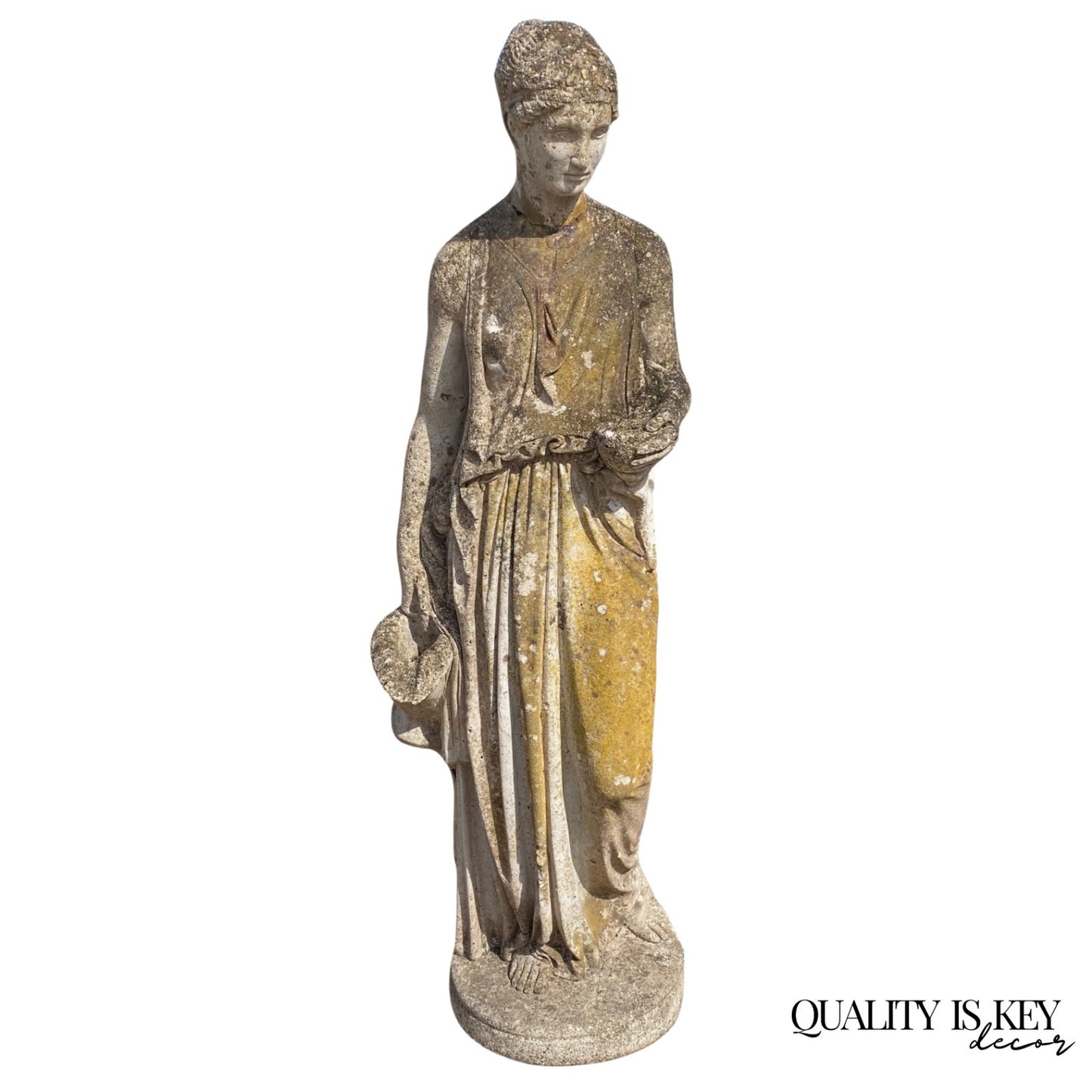 Vintage Greek Classical Goddess Hebe Concrete Stone 40" Garden Statue Figure
