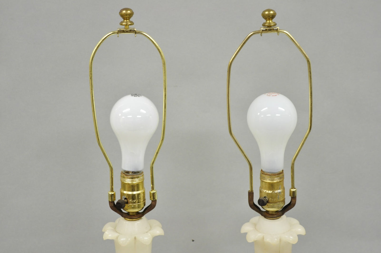 Vintage French Empire Italian Carved Alabaster Column Table Lamps - a Pair
