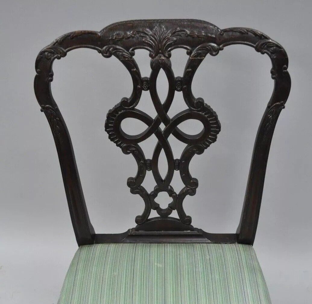 Antique Georgian Style Carved Ribbon Back Solid Mahogany Dining Side Chair (C)