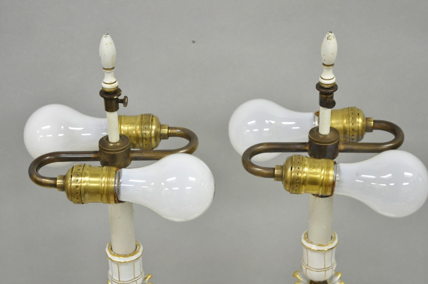 Antique Meissen Porcelain German Figural Lighted Candlestick Table Lamps - Pair