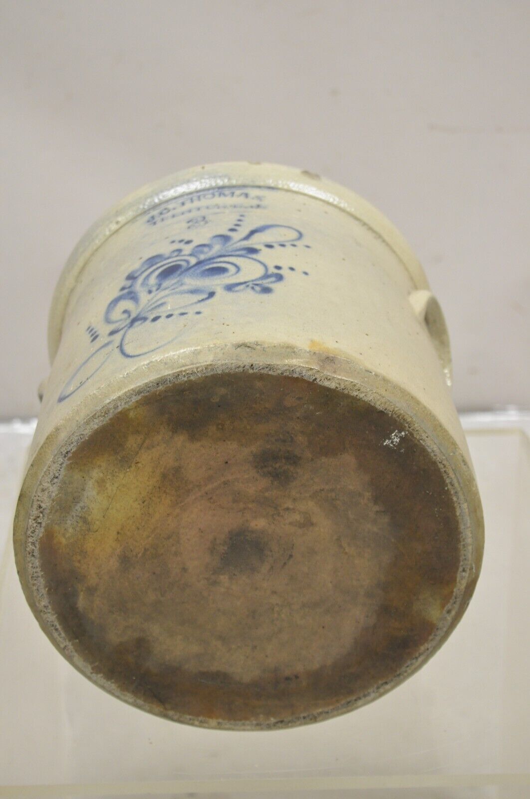 Antique J.C. Thomas Trenton NJ 3 Gallon Stoneware Crock Pot Cobalt Blue Flower