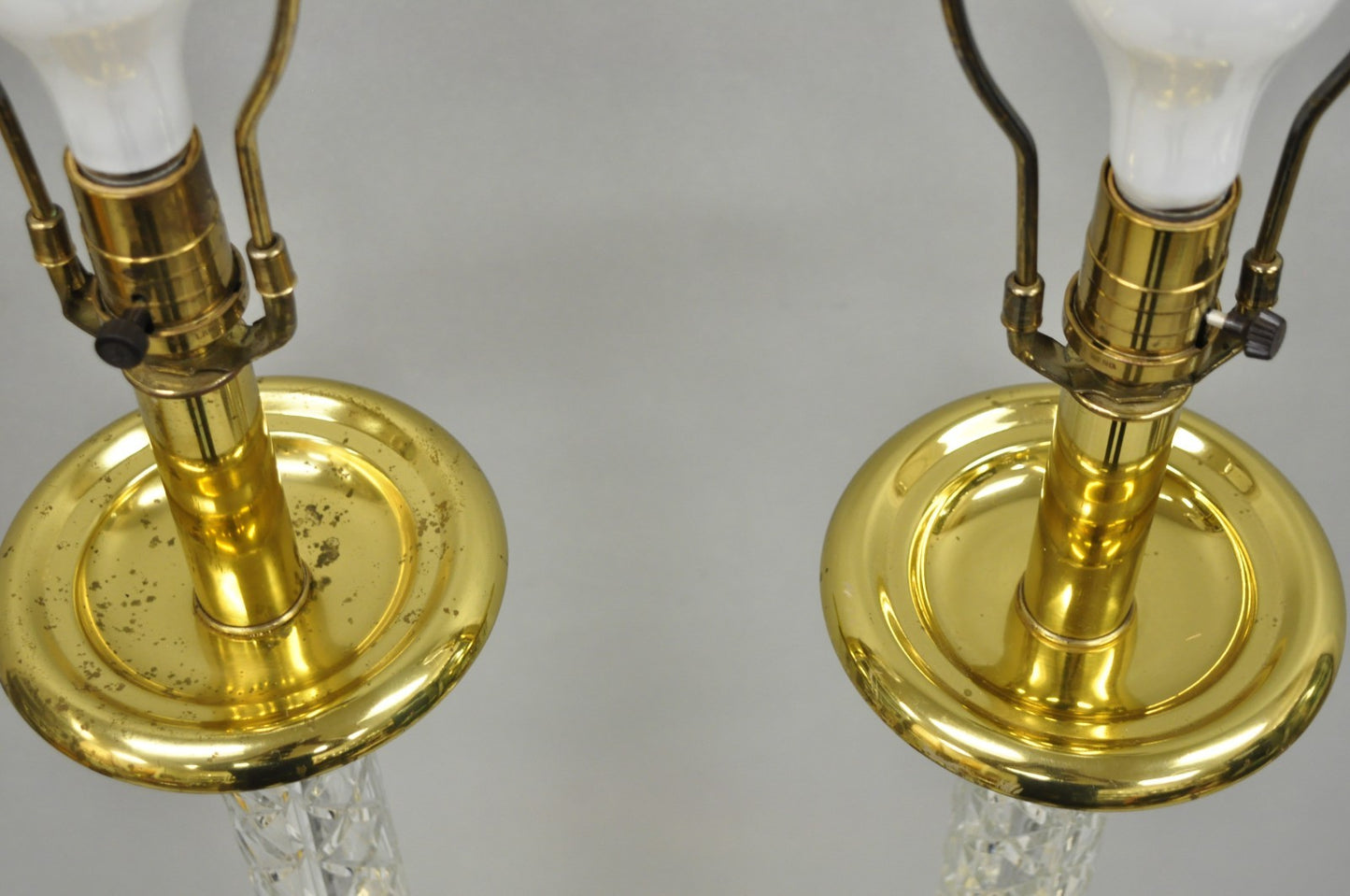 Waterford Kinsale Crystal Glass Column Brass Empire Style Floor Lamp - a Pair