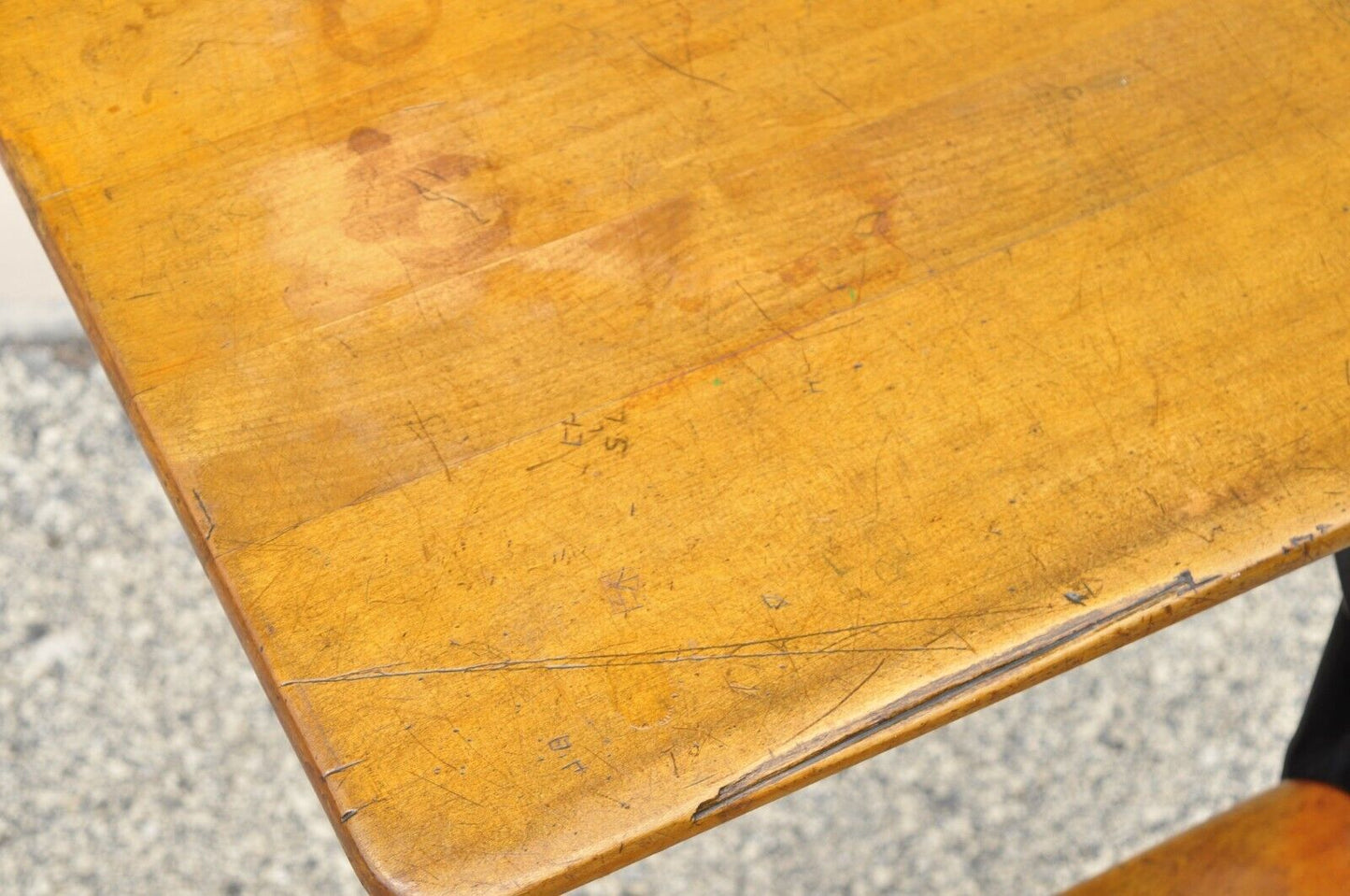 Antique American Industrial Iron and Maple Childs School Writing Desk