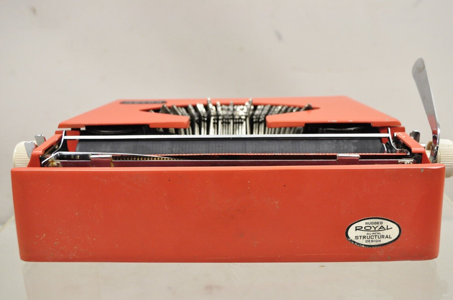 Vintage Royal Holland Parade Coral Red Mid Century Modern Typewriter in Case