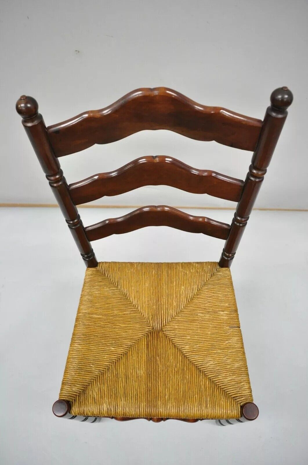 Antique American Primitive Cherry Wood Woven Rush Seat Ladder Back Side Chair