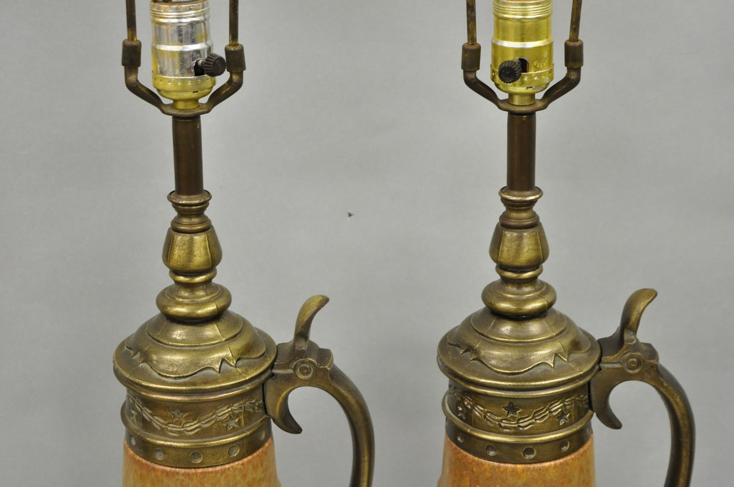 Vintage German Ceramic Pottery Beer Stein Renaissance Style Table Lamps - a Pair