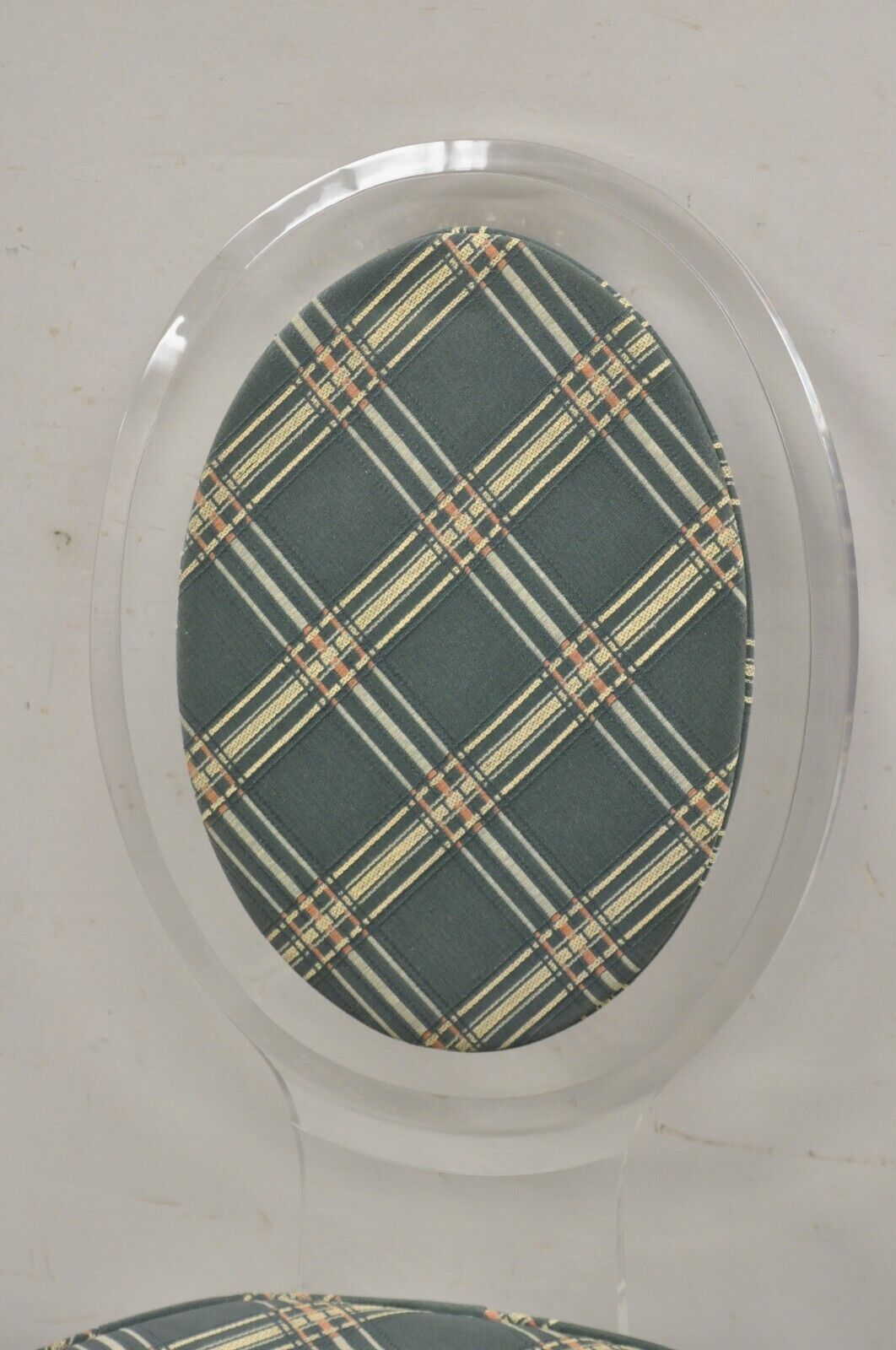 Hill Mfg Mid Century Modern Lucite Oval Cameo Back Upholstered Vanity Side Chair