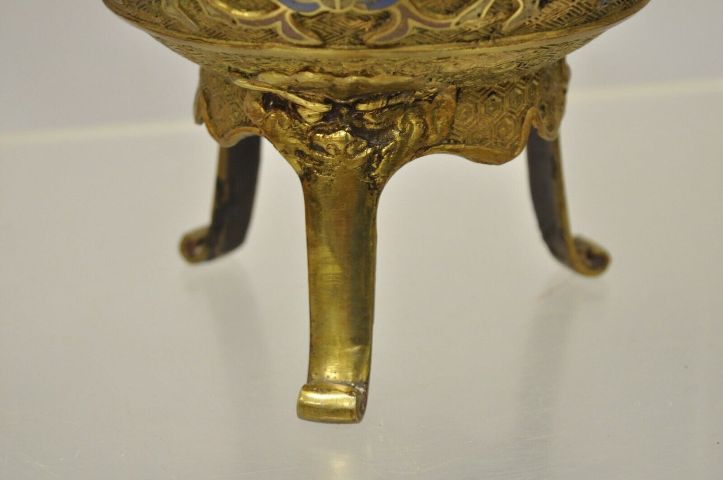 Vintage Japanese Cloisonne Enamel Champleve Bronze Foo Dog Incense Burner