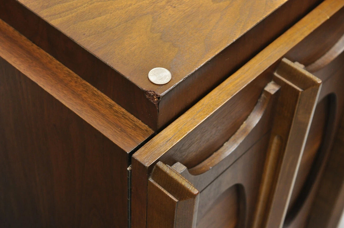 Vintage Mid Century Modern Sculpted Walnut Nightstand Cabinets by Tobago - Pair