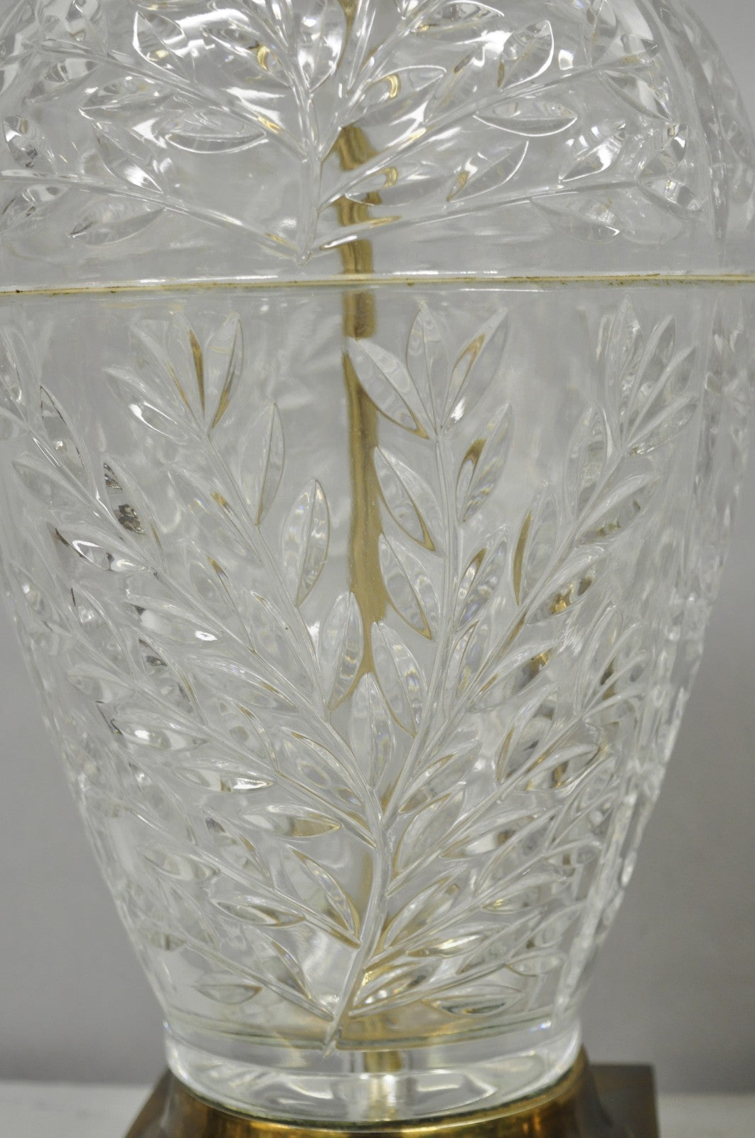 Vintage Chinoiserie Heavy Leaded Glass Wheat Sheaf Ginger Jar Table Lamps, Pair
