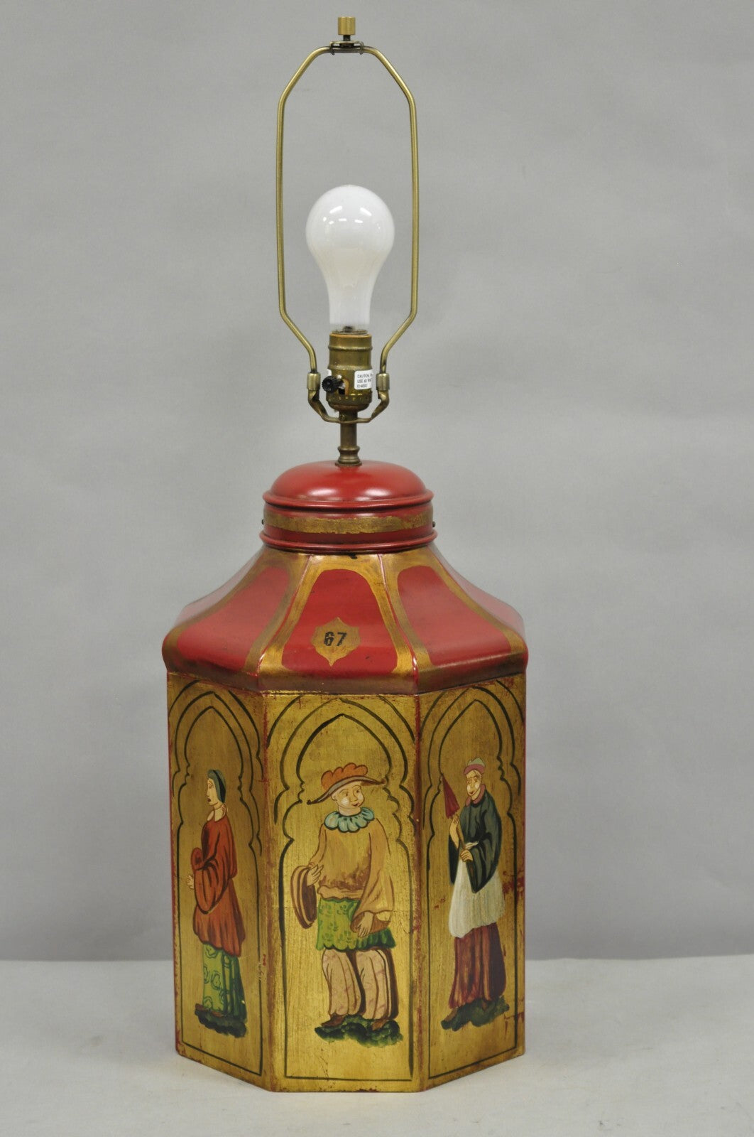 Vintage Chinoiserie Red Tole Metal Tea Canister Table Lamp by Vaughan Design Ltd