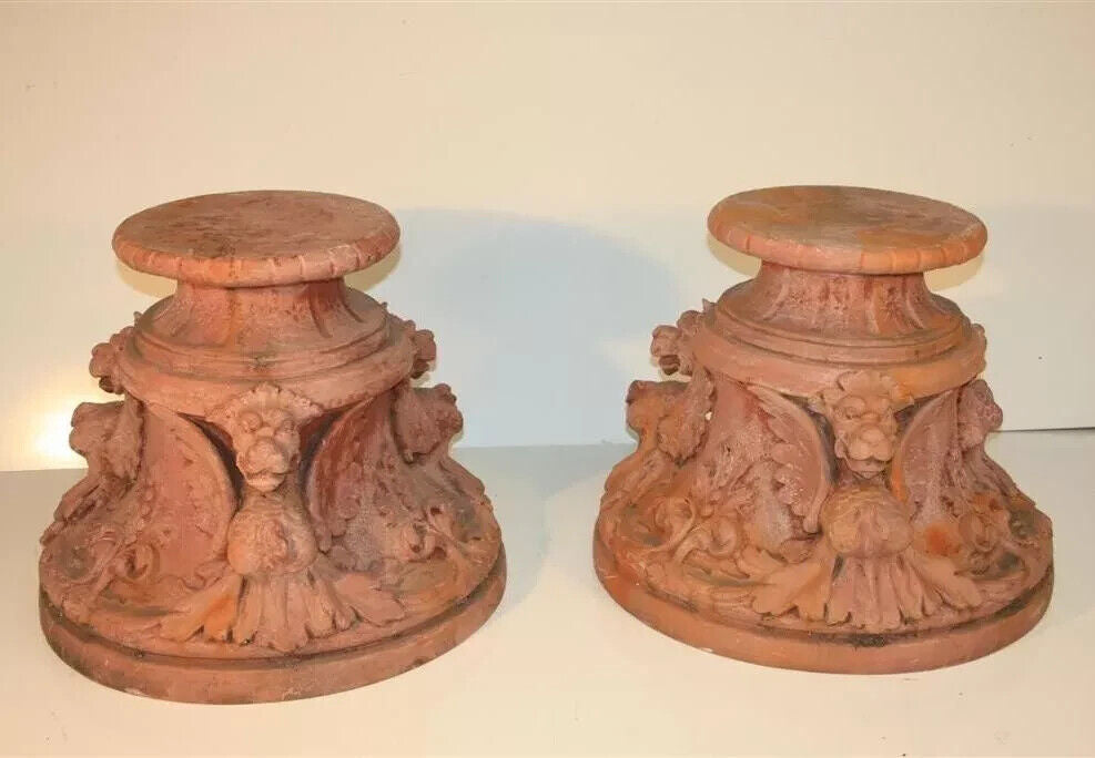 Vintage Italian Renaissance Wing Griffin Fiberglass Garden Pedestal Stands Pair