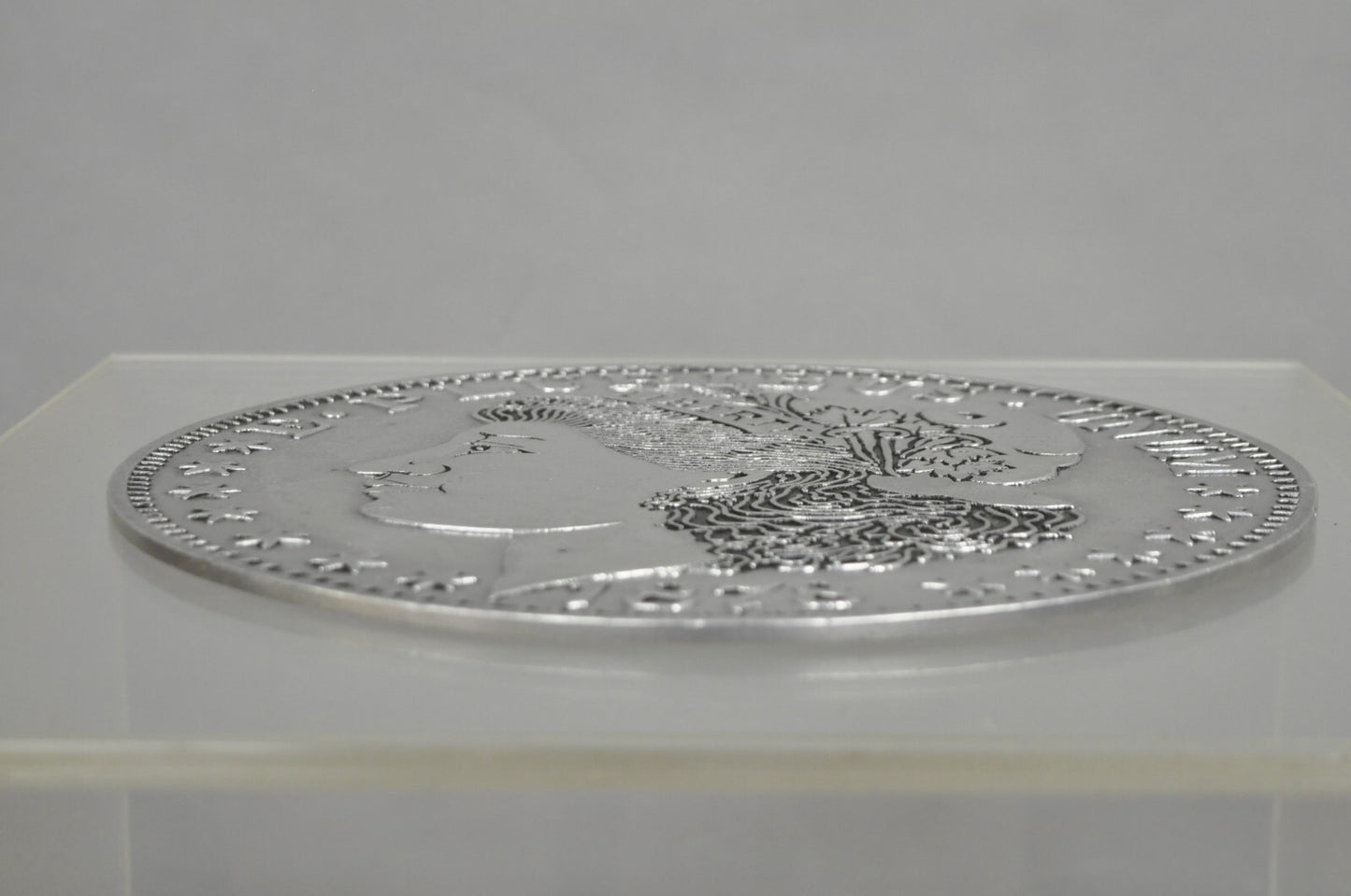 Vintage 1878 Morgan Silver Dollar 12" Pewter Trivet or Wall Hanging Plaque USA