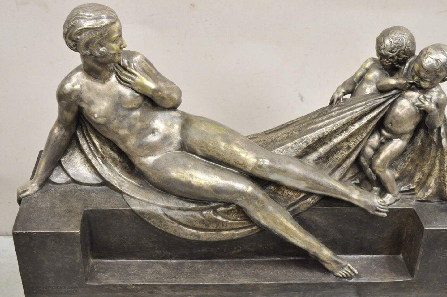 Antique Louis Marcel Botinelly French Art Deco Bronze Sculpture Nude & Infants