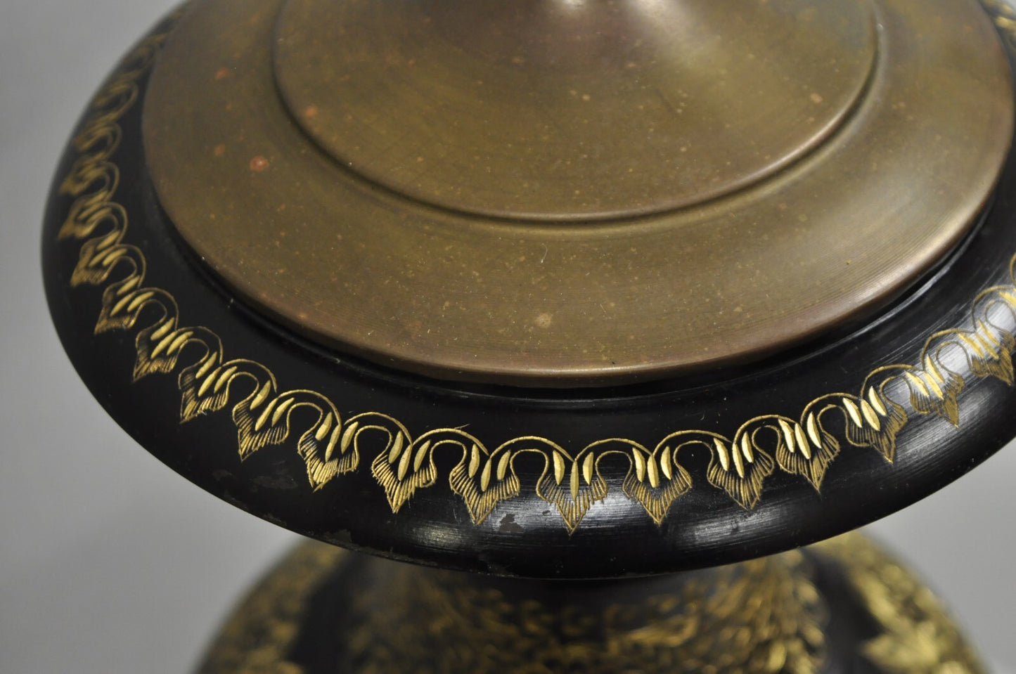 Vintage Syrian Anglo Indian Ornate Floral Etched Brass Tall Table Lamp