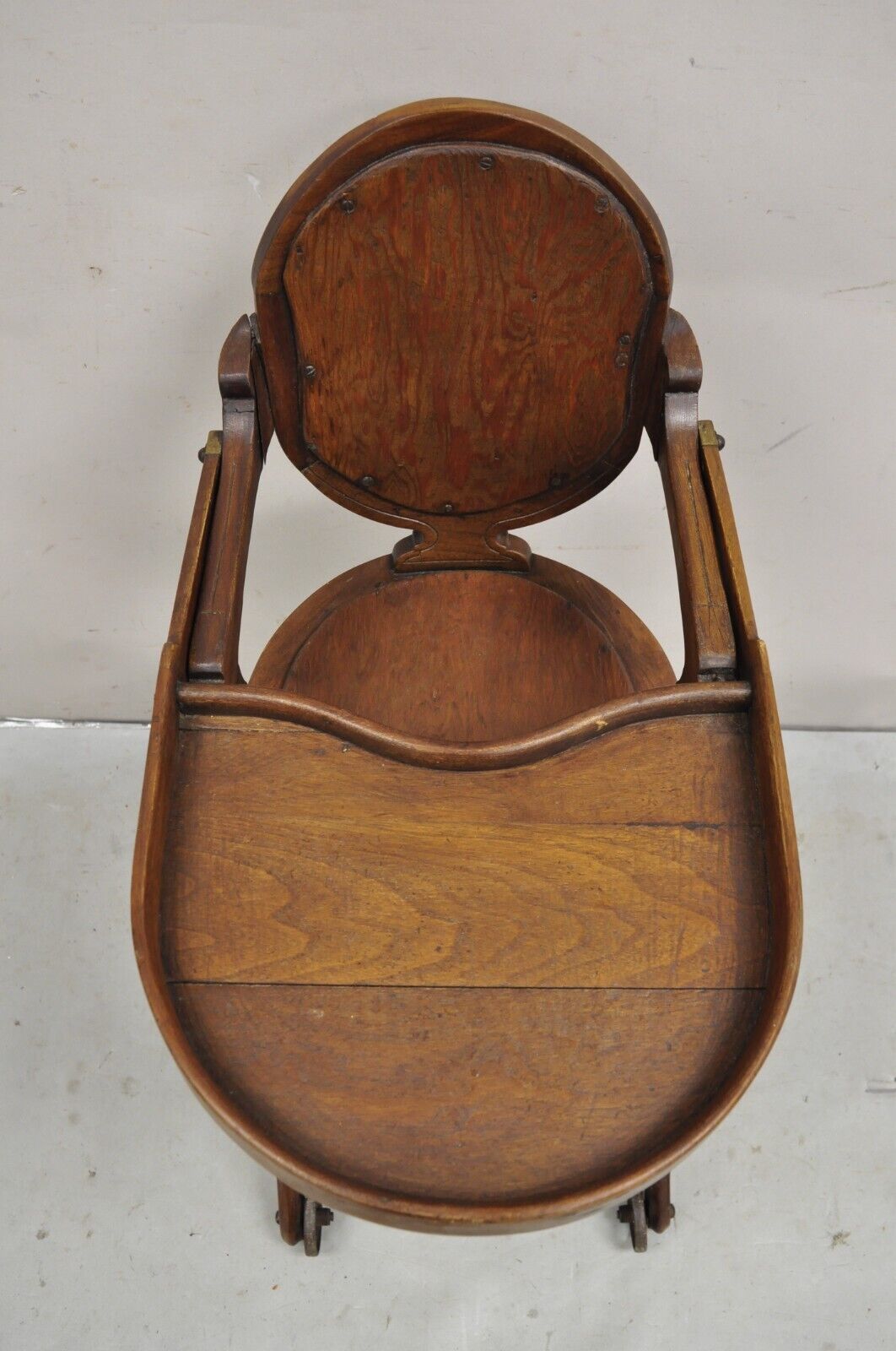 Antique Victorian Walnut Wood Convertible Combination Baby High Chair Stroller