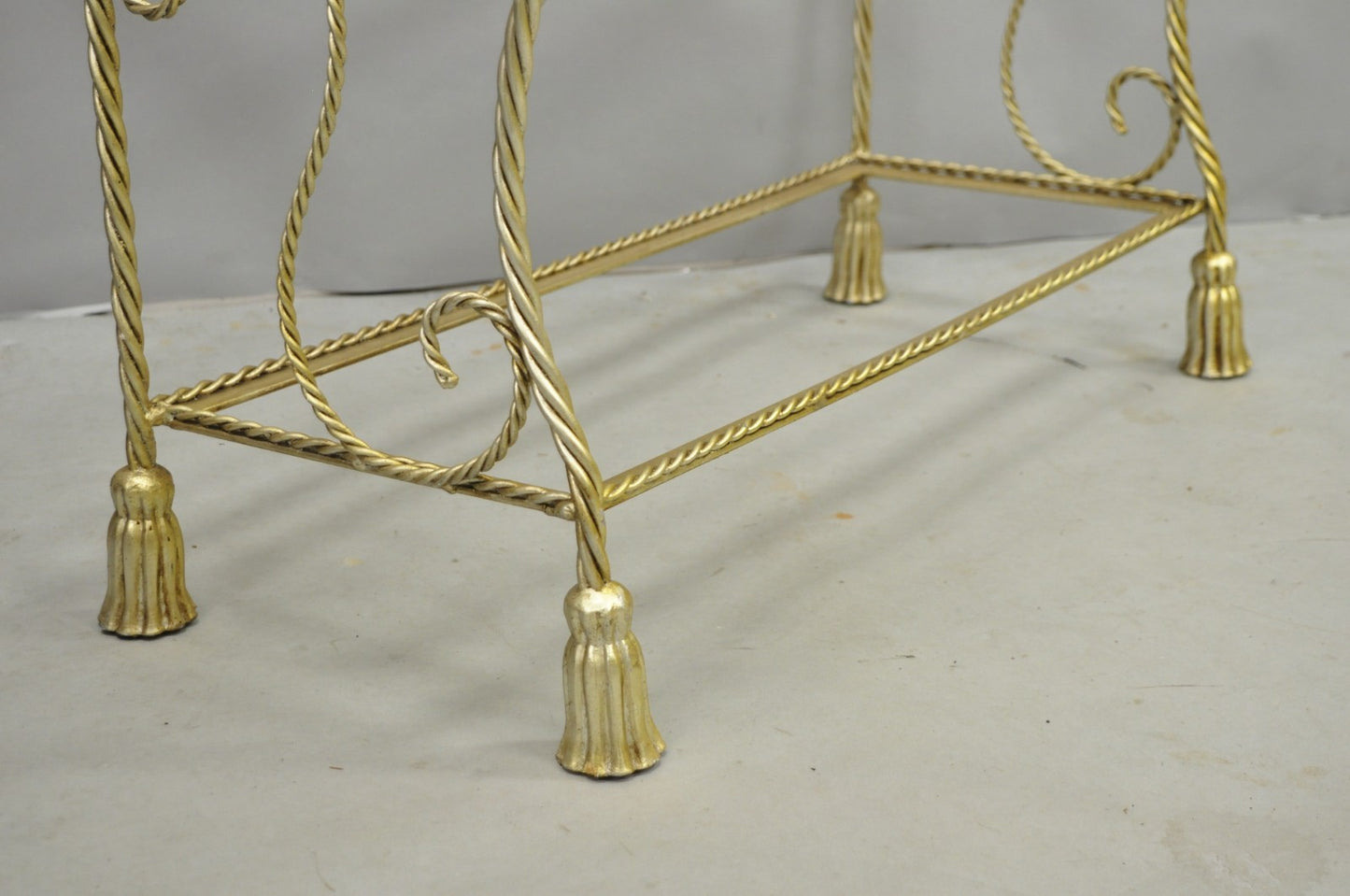 Vintage Italian Hollywood Regency Silver Gilt Iron Rope & Tassel 5 Tier Etagere