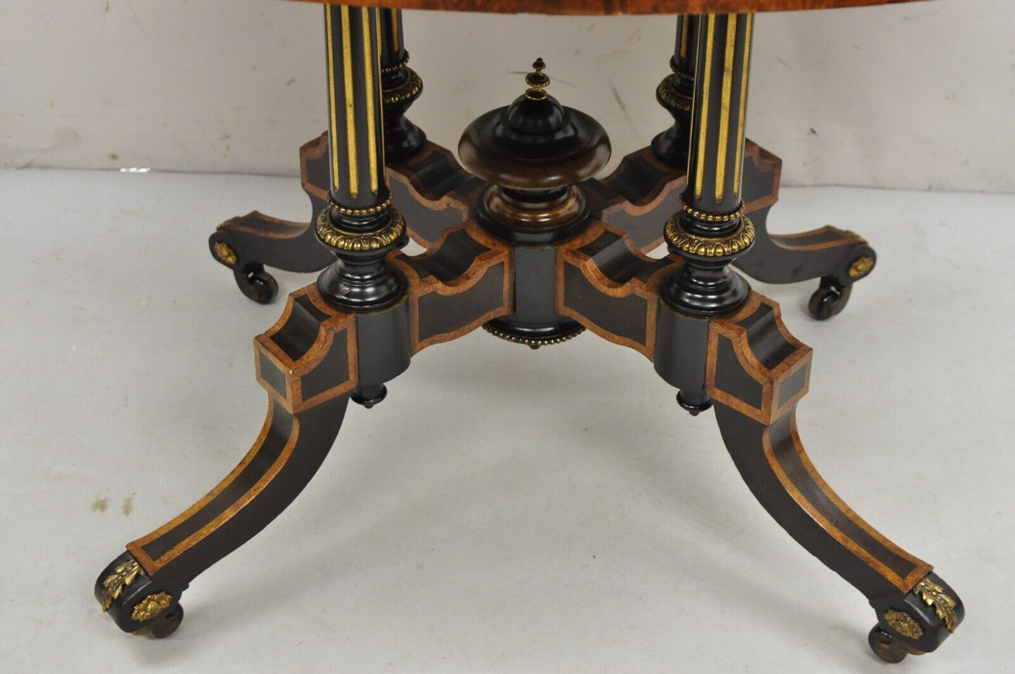 English Victorian Aesthetic Movement Ebony & Burr Walnut Oval Center Table