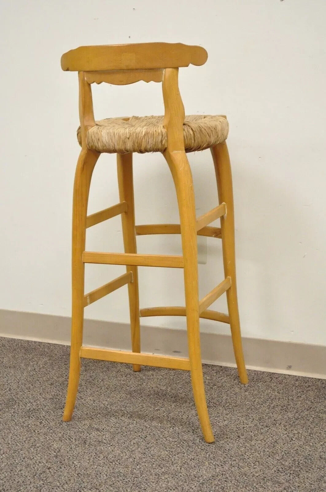 Garcia Imports Spain French Country Primitive Wooden Rush Seat Bar Stool Chair
