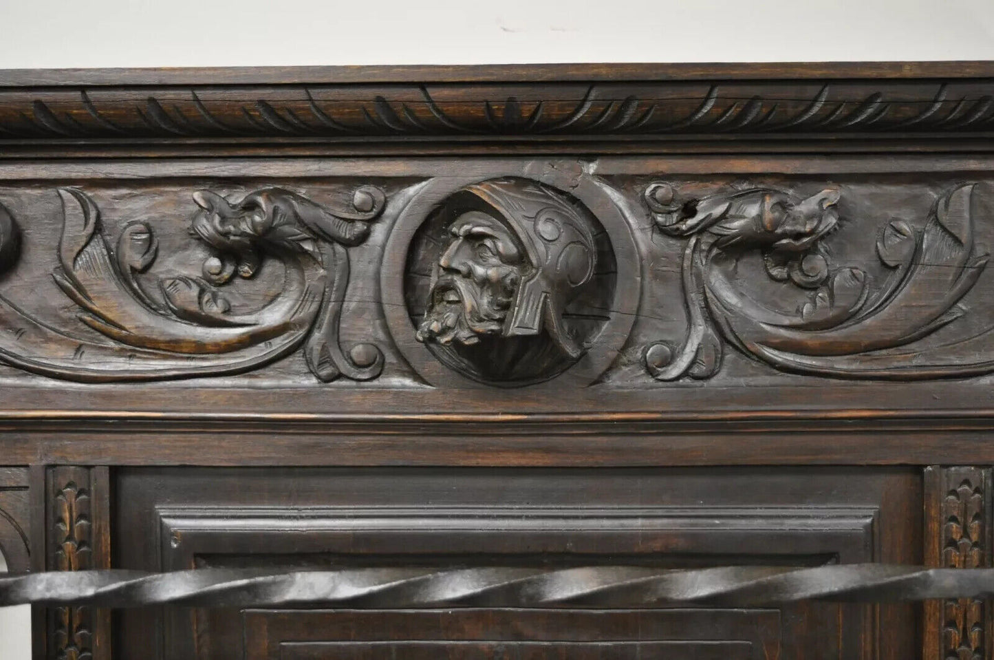 Antique Italian Renaissance Figural Religious Carved Walnut Hall Tree Quilt Rack
