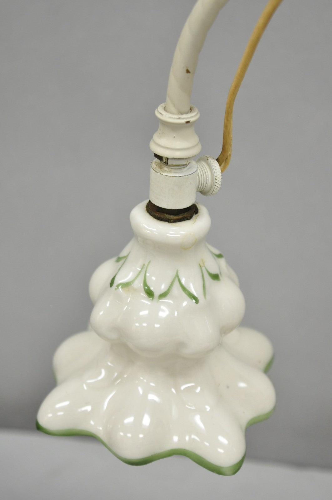 Antique French Art Deco Quilted Porcelain Small Adjustable Boudoir Bedside Lamp