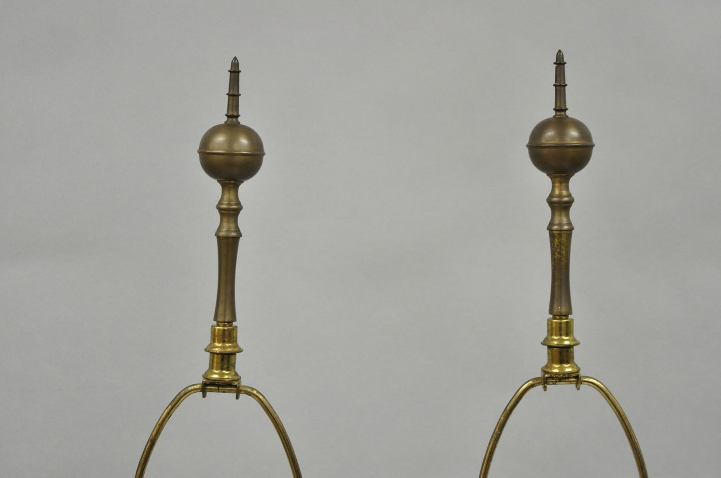 Vintage French Empire Patinated Bronze Brass Column Table Lamps by Wildwood Pair