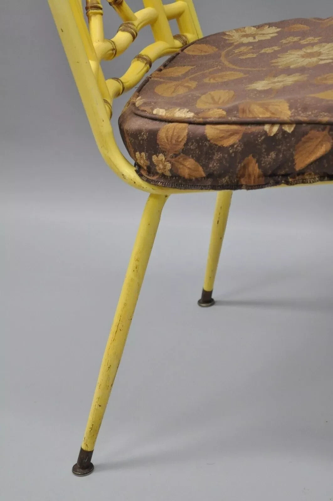Hollywood Regency Chinese Chippendale Yellow Metal Faux Bamboo Dining Side Chair