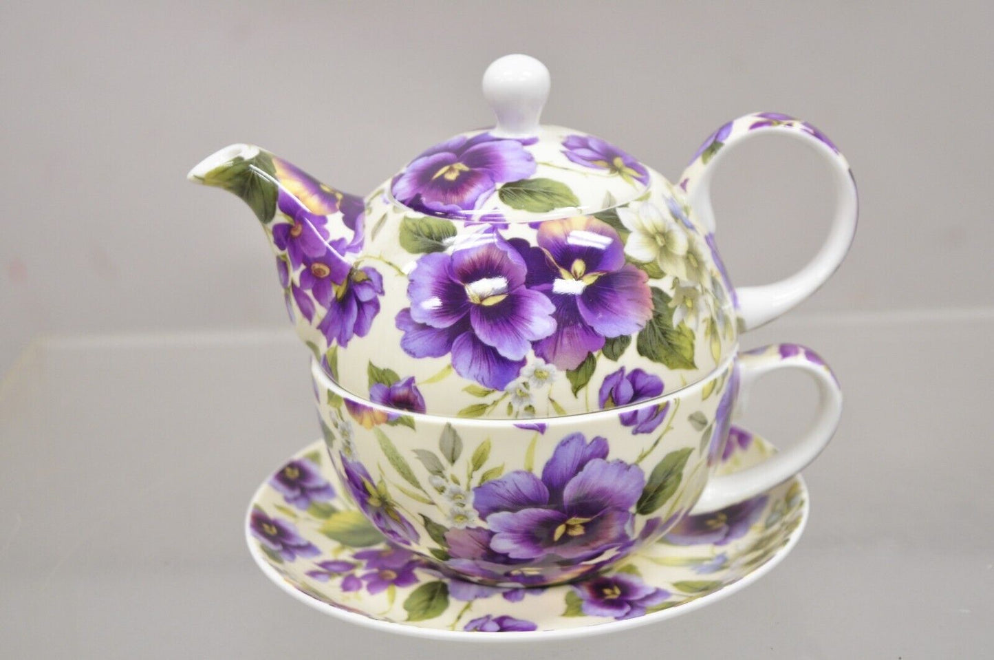 Vintage Maxwell & Williams “Cream Pansy” Tea Set w/ Teapot, Teacup, & Saucer