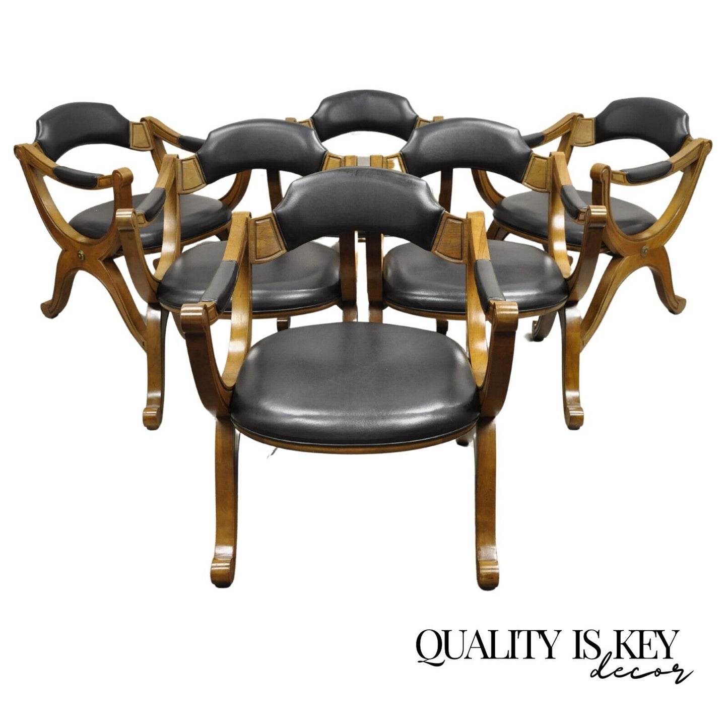 Vintage Drexel Esperanto Mid Century Spanish Style Curule Game Chairs - Set of 6