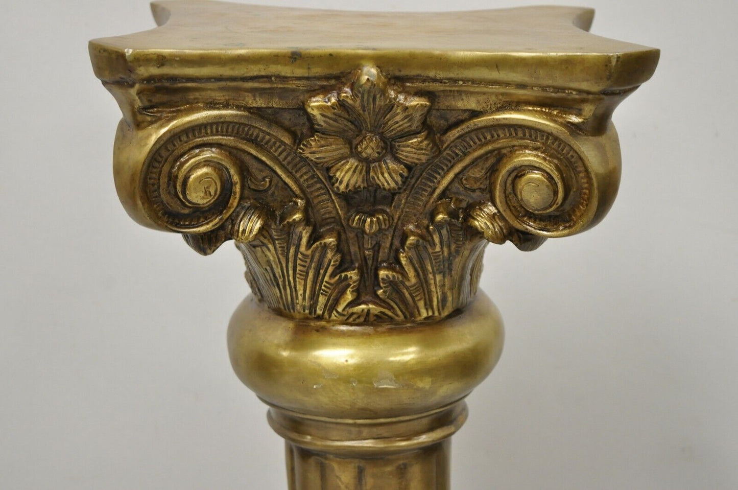 Vintage Brass Bronze Fluted Corinthian Column 29" Classical Pedestal Plant Stand