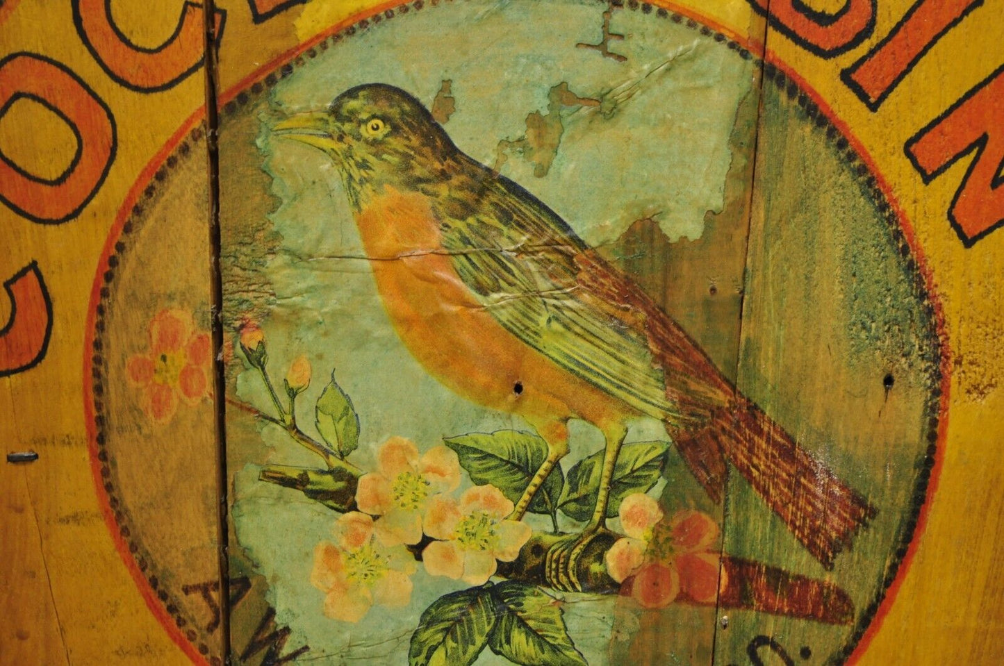 Vintage Cock Robin Flour AW Hammond Co Round Wood Advertisement Plaque